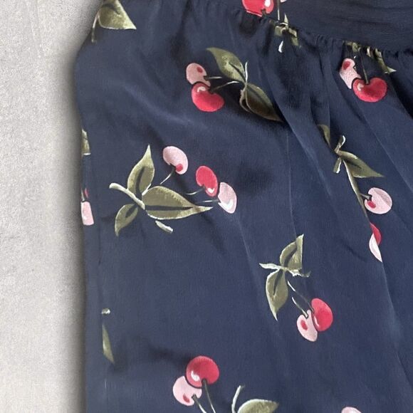 Joie | EUC Almudena Cherry Print Silk Wrap Skirt In Dark Navy Size Small - Picture 5 of 10